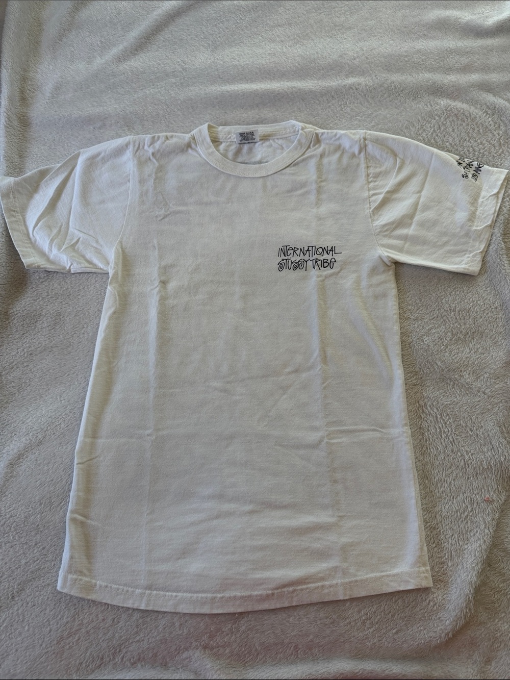 Stussy White International Tribe Graphic Tee - Small Chest Logo